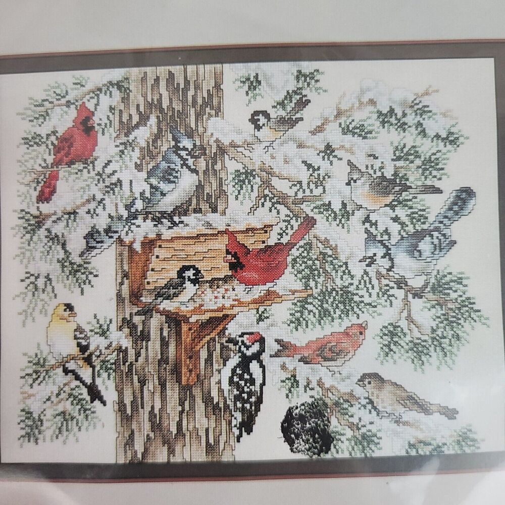 Counted Cross Stitch Kit Cardinals Birds Janlynn Winter Gathering Place Sealed